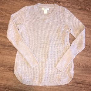 Light brown crew neck sweater, side zipper detail